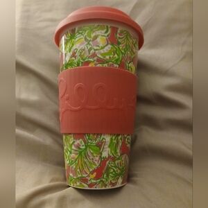 Lilly Pulitzer Pink & Green Floral Travel Mug with Pink Lid & Sleeve (081325B)